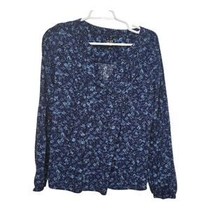GAP Blue Floral Pintuck Blouse Womens S Tall Long Sleeve